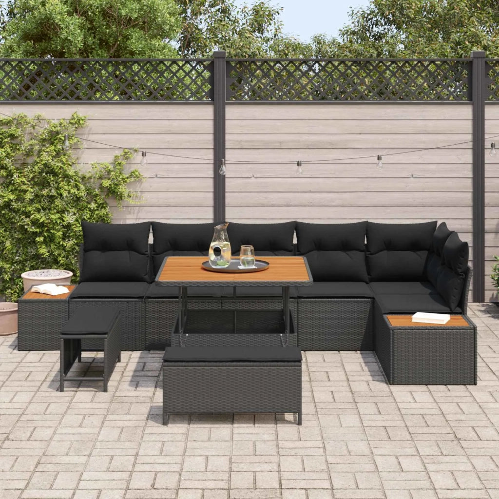 Set Divano da Giardino 9 pcs Nero polyrattan