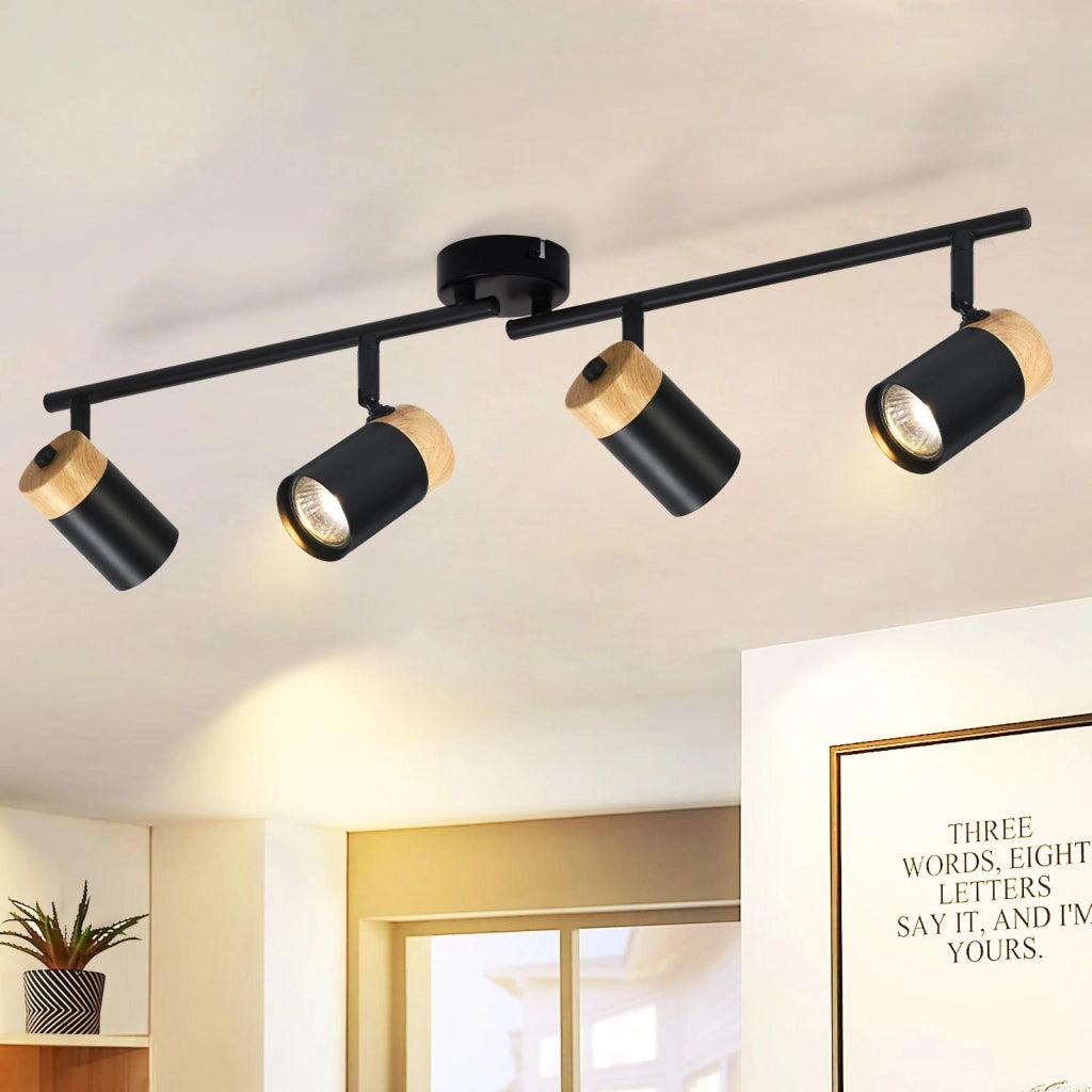 ZMH Lampada da soffitto 4 fiamme legno GU10 orientabile 330° per camera letto