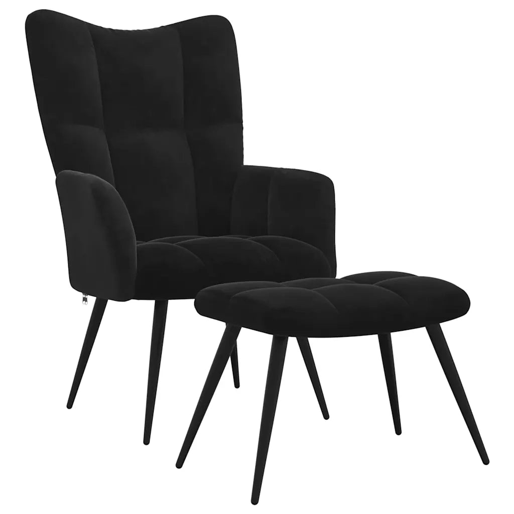 Poltrona Relax con Sgabello in Velluto Nero