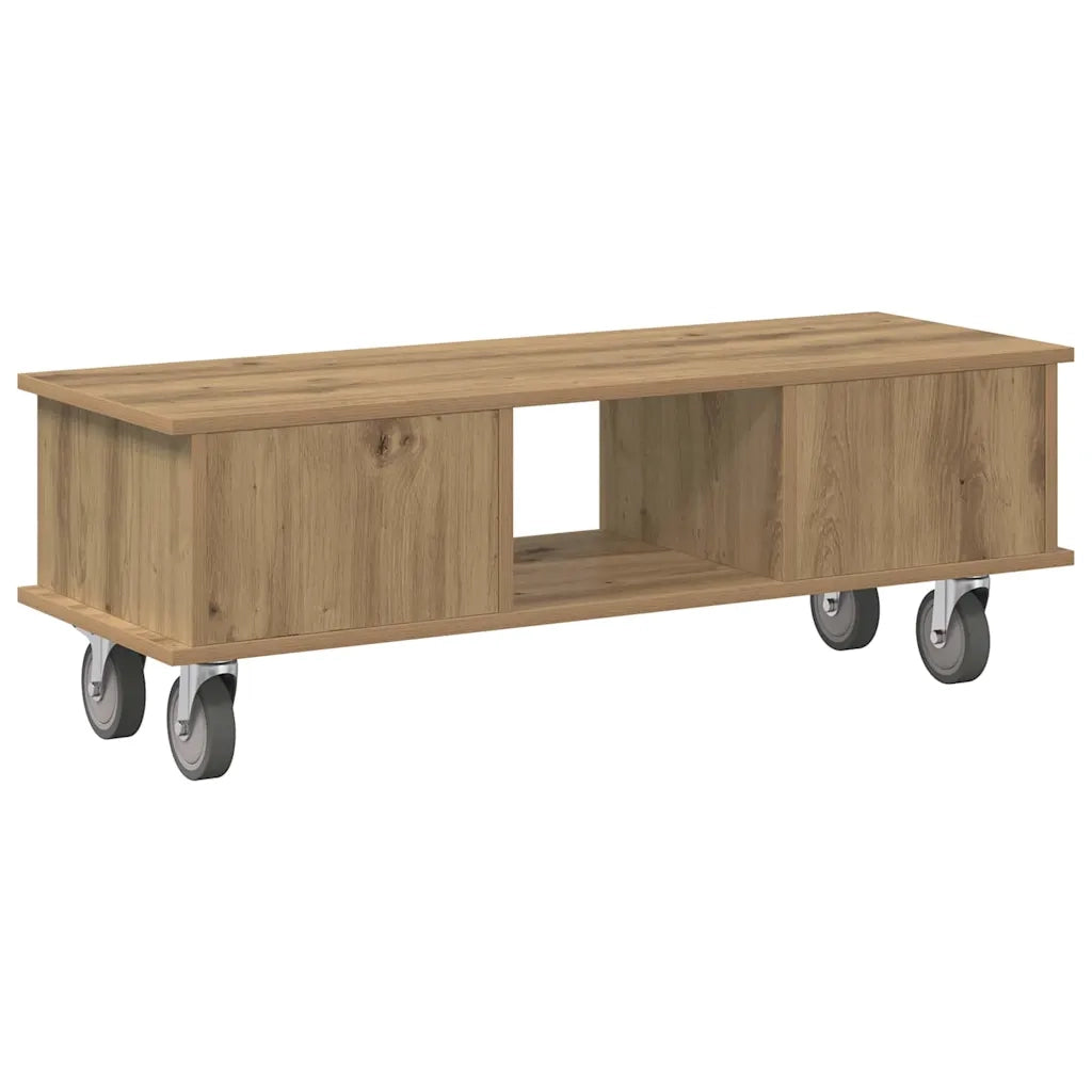 Mobile porta TV rettangolare funzionale per soggiorno 100 x 35 x 35 cm realizzato in legno di rovere composito artigianale 02_0054738