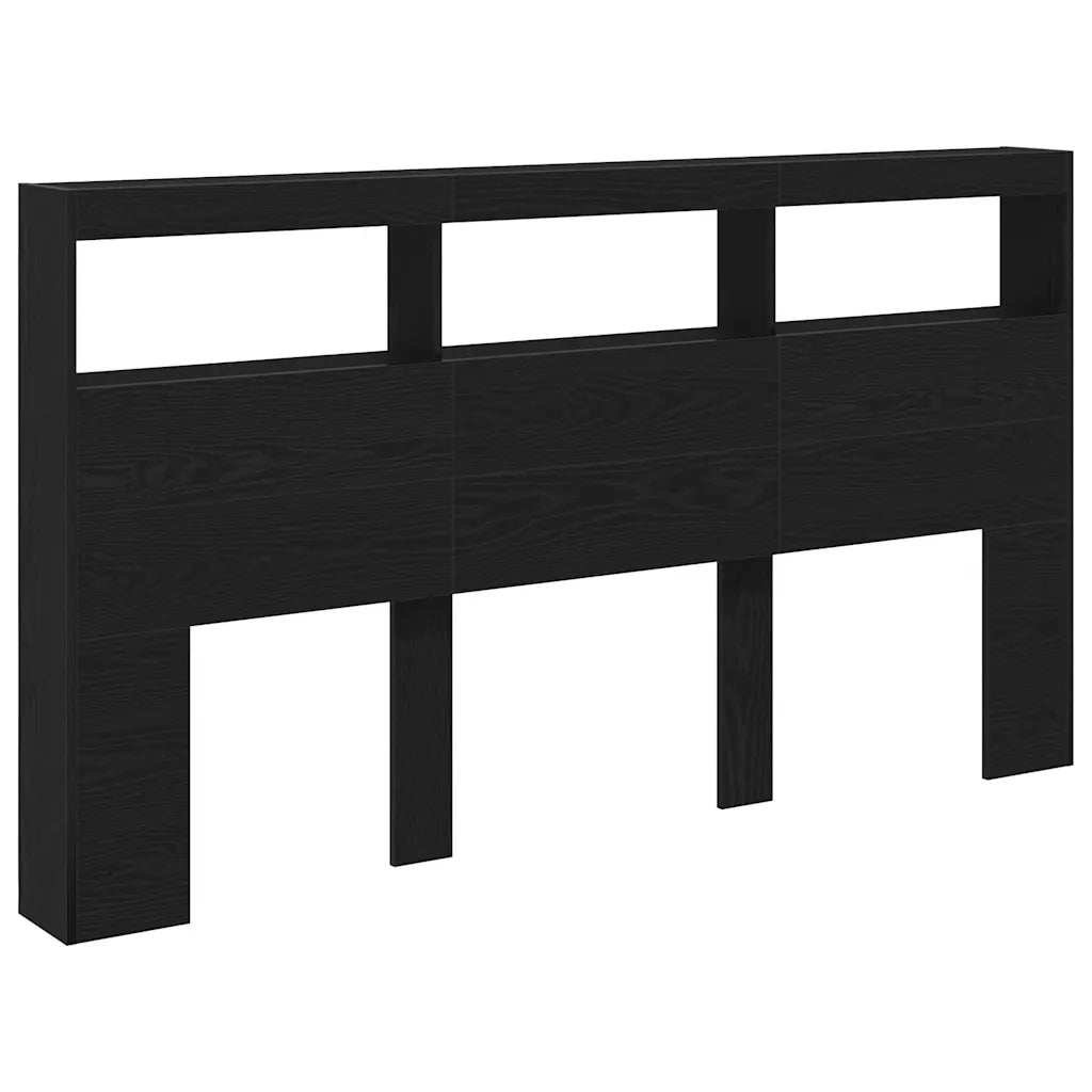 Testiera con Contenitore a LED-Testiera con Ripiani Rovere Nero 180x17x102 cm