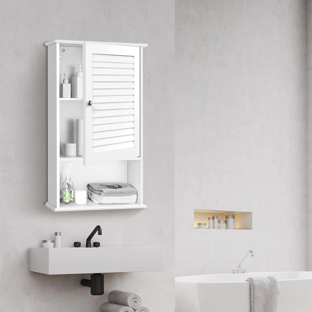 Armadio del Bagno Montato a Muro, Mensola Interna Regolabile, Struttura in MDF di Qualità, Pratico e Salva Spazio, Design Unico (Bianco)