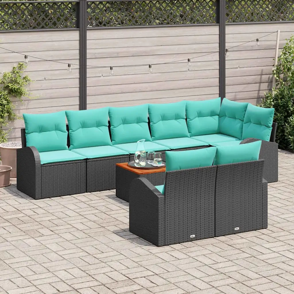 Set Divano da Giardino 9 pcs Nero e Turchese polyrattan 3356268
