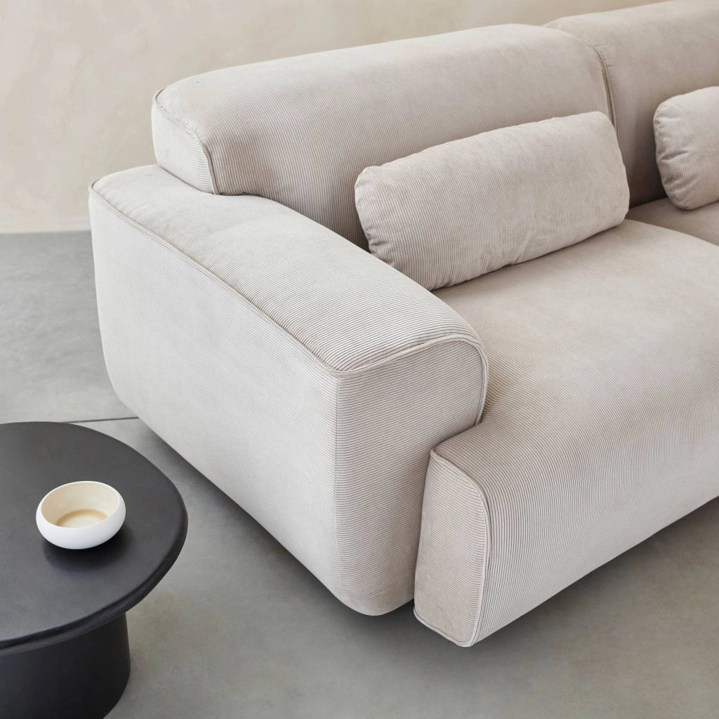 Divano in velluto a coste fini, 3 posti, beige grigio