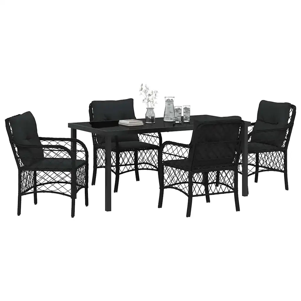 Set da Pranzo per Giardino con cuscino 5 pcs Nero polyrattan