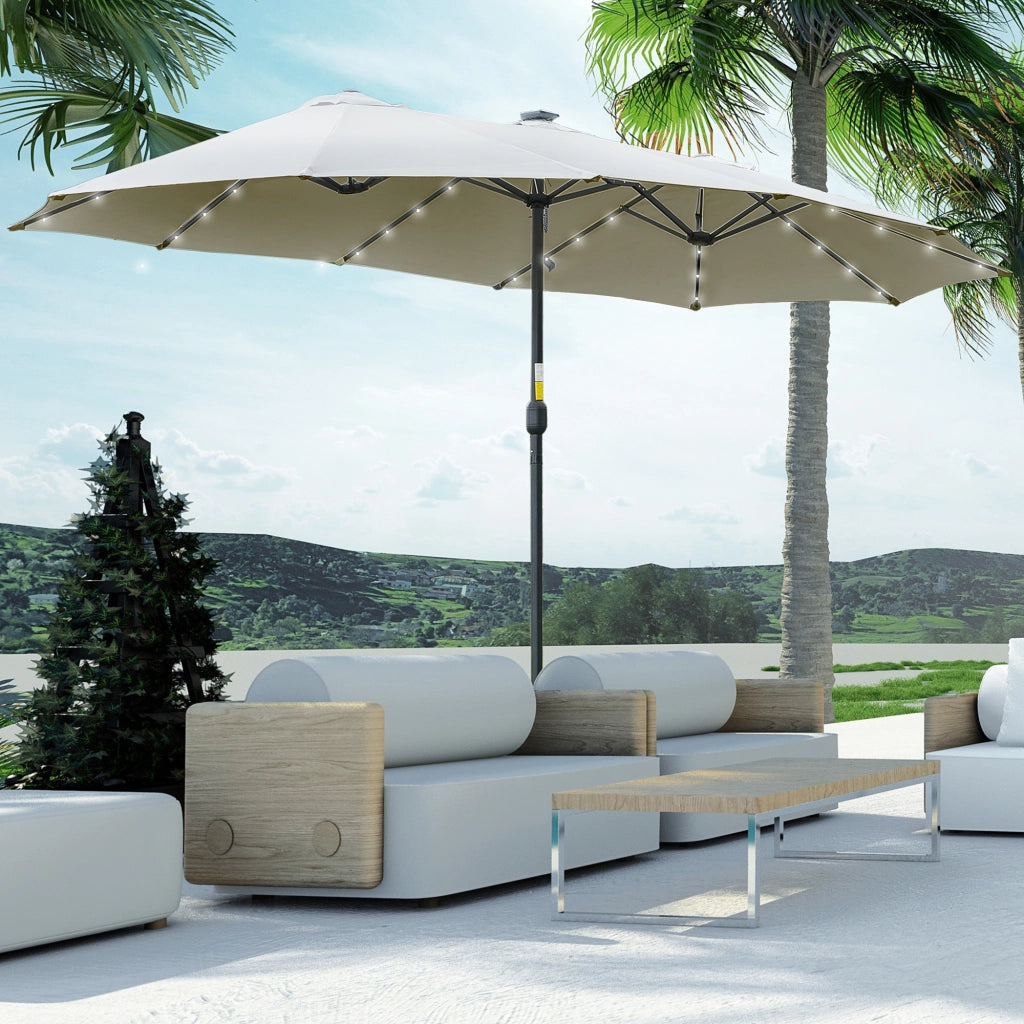 Ombrellone da Giardino Doppio con Luci LED ¨C Minimal ¨C Grigio Chiaro 4.5m