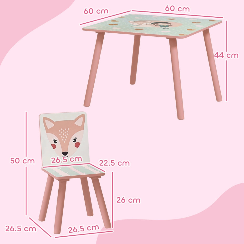 Tavolo e Sedie per Bambini ¨C Minimal ¨C Legno, Rosa, 3 Pezzi