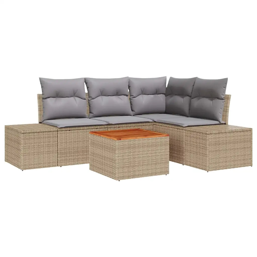 Set Divano da Giardino con cuscino 5 pcs Beige polyrattan