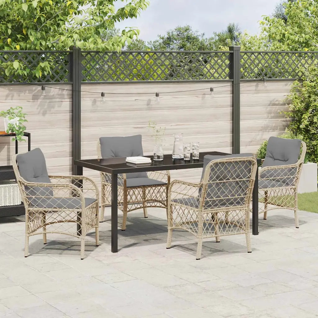 Set da Pranzo per Giardino con cuscino 5 pcs Beige polyrattan