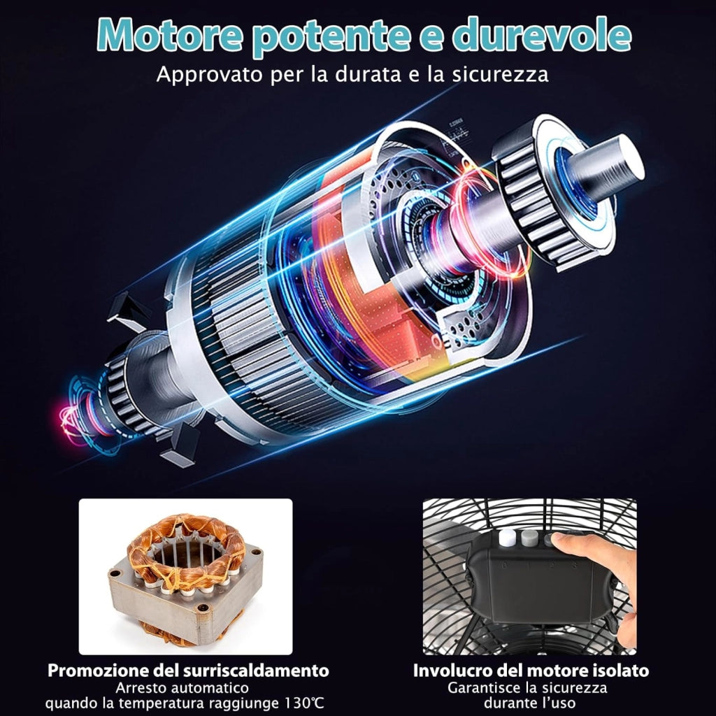 160W Ventilatore da Terra 50 cm, Ventilare Industriale a 3 Velocità Inclinazione di 145° e Pale in Metallo, Ventilatore da Pavimento per Magazzino Cantina Garage Palestra (Nero)