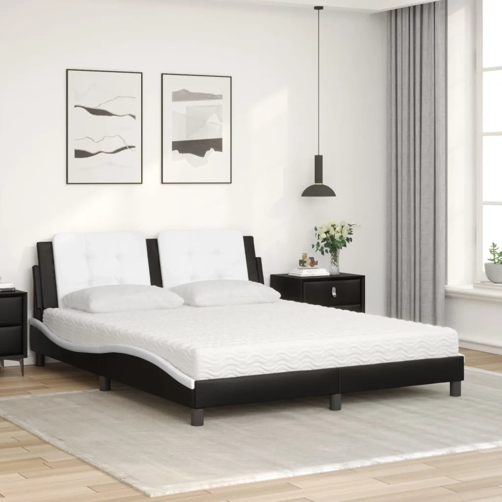 Letto con Materasso Zadar Nero e Bianco 160x200cm Similpelle