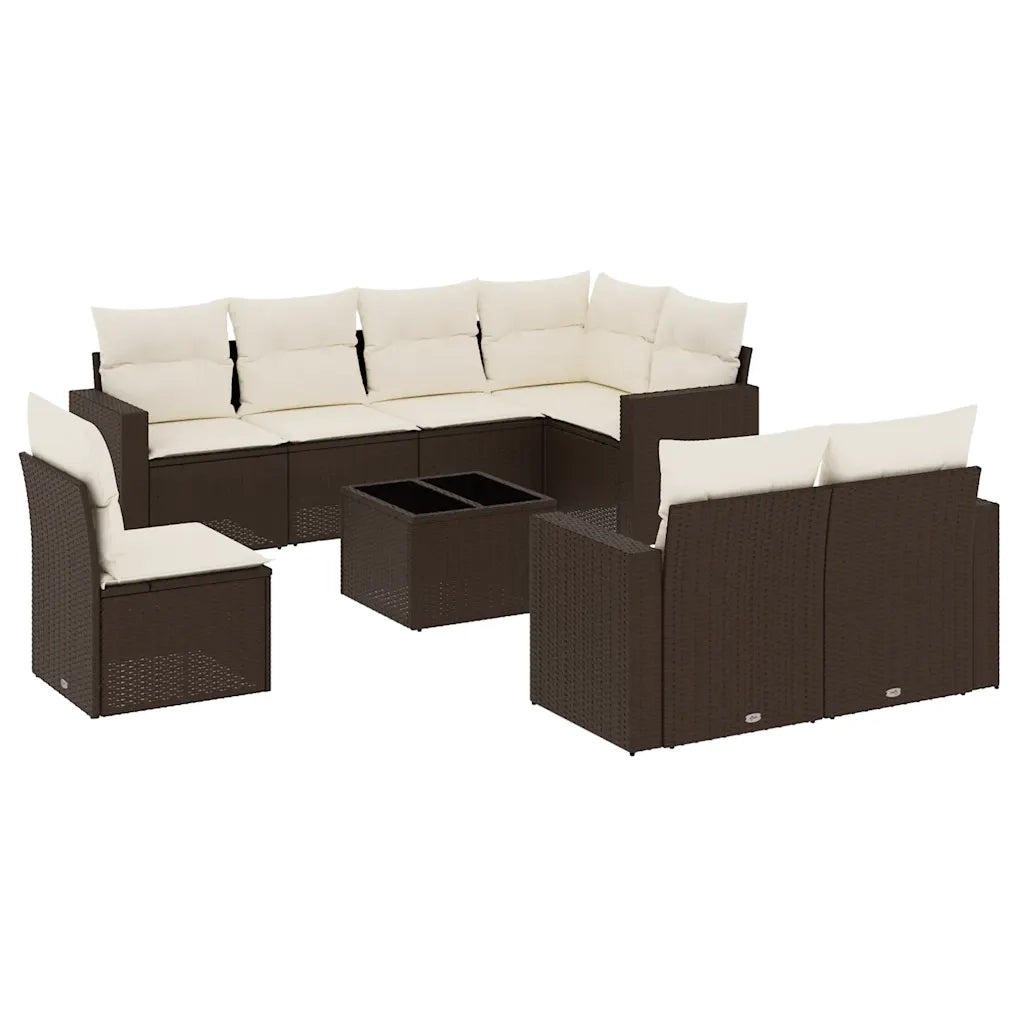 Set Divani da Giardino 9pz con Cuscini Marrone in Polyrattan 3219243