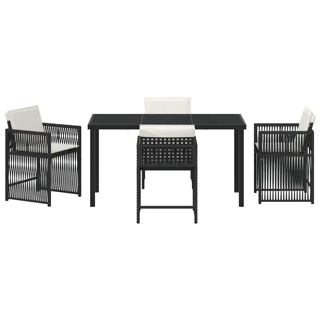 Set da Pranzo per Giardino 5 pcs Nero polyrattan