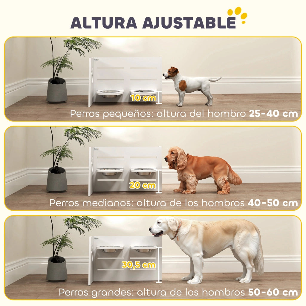 Mangiatoia Elevata per Cani Regolabile con Sistema di Alimentazione Lenta ¨C Minimal ¨C 63x58,5x40 cm Bianco