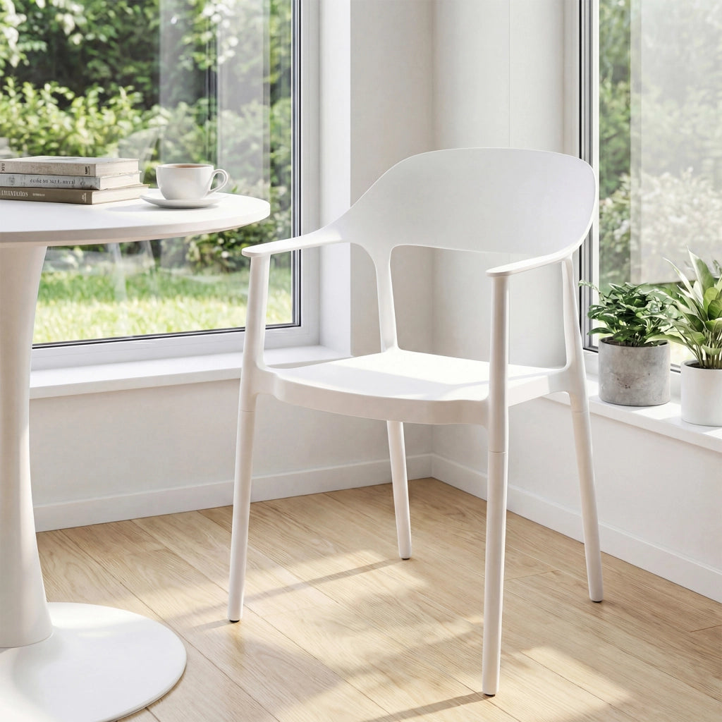 Sedia da pranzo in plastica ergonomica con schienale cavo, Poltrona da tavolo impilabile per soggiorno e sala da pranzo Bianco