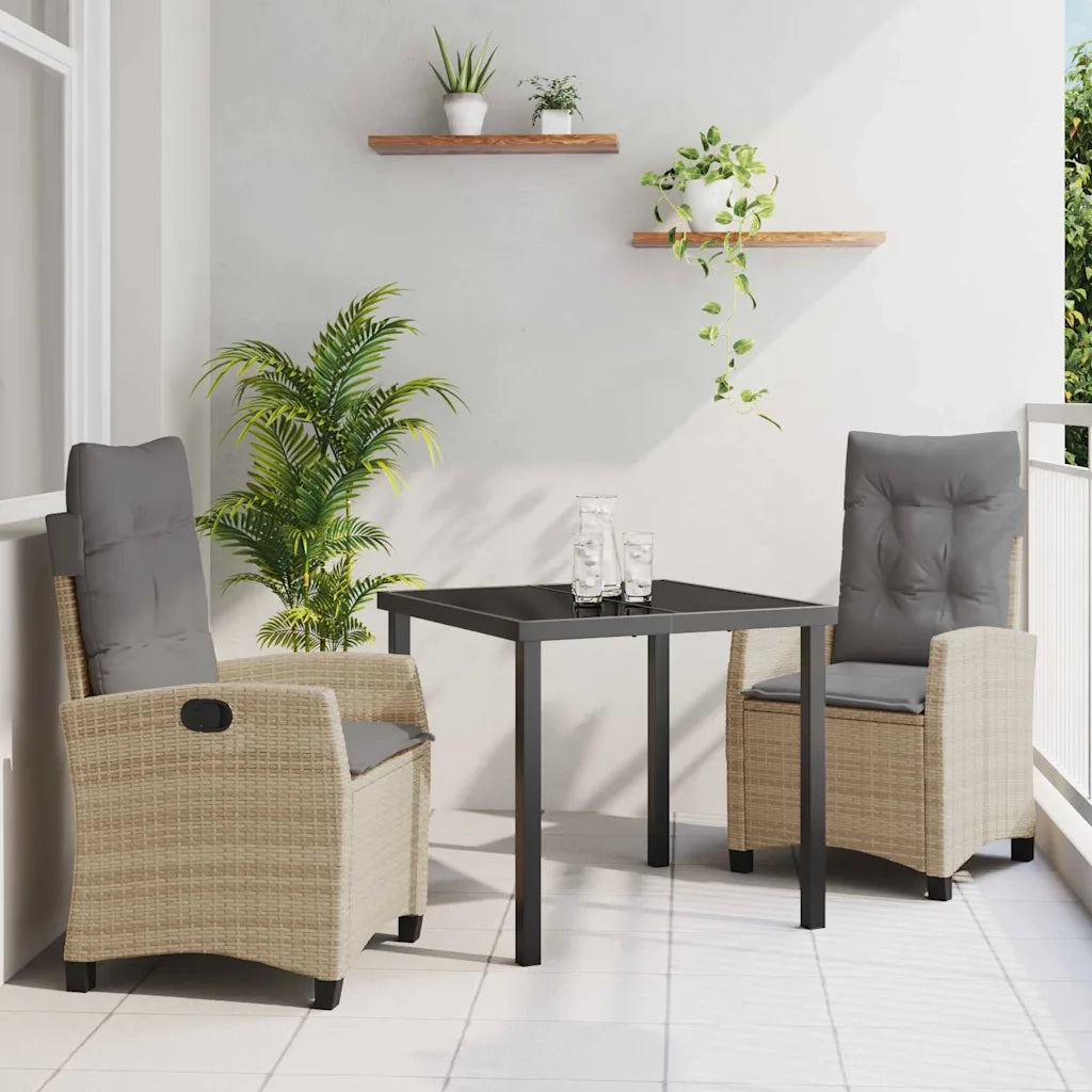 Set da Pranzo per Giardino con cuscino 3 pcs Beige polyrattan