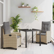 Set da Pranzo per Giardino con cuscino 3 pcs Beige polyrattan