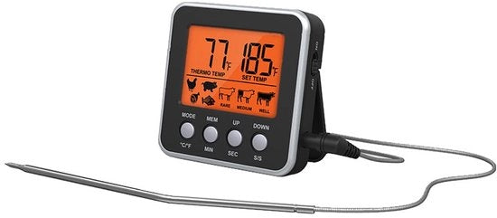 Termometro alimentare digitale con sonde in acciaio inossidabile - Raggio di misura 0-300°C - Timer batteria magnetico - Precisione ±1,8°F/1°C - Cassetta in ABS - Codice prodotto: [inserire codice prodotto] - Modello: [inserire modello]
