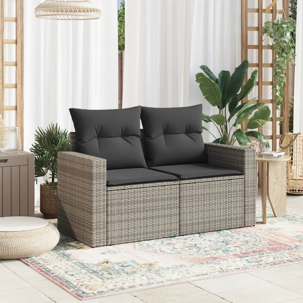 Divano da Giardino con Cuscini 2 Posti Grigio in Polyrattan 366122