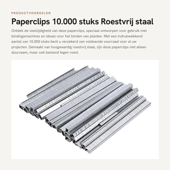 Clips per carta 10.000 pezzi - Acciaio inossidabile - Adatto per macchina per la legatura - Larghezza 0,6 cm - Lunghezza del braccio 0,4 cm - Peso 170 g - Spine per la legatura