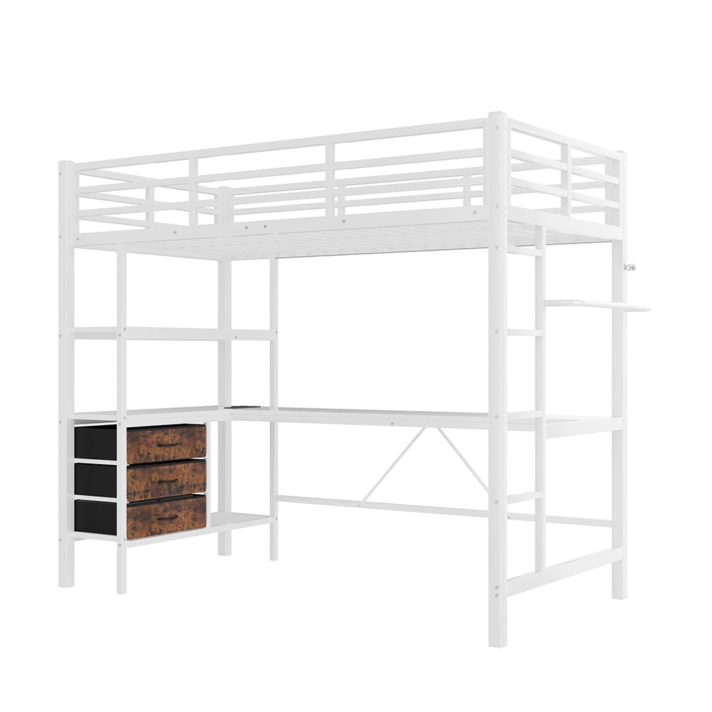 Letto a soppalco - Xylo - 90x200 cm LED 3 cassetti bianco