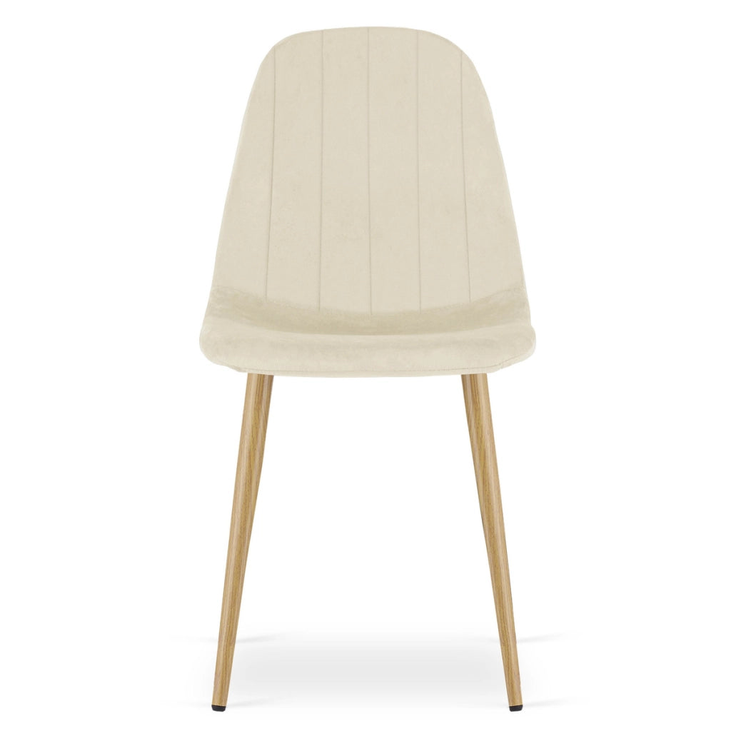 Sedia Padva in Velluto Beige e Gambe Effetto Rovere