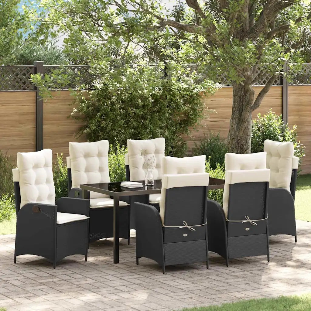 Set da Pranzo per Giardino con cuscino 7 pcs Nero polyrattan