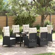 Set da Pranzo per Giardino con cuscino 7 pcs Nero polyrattan