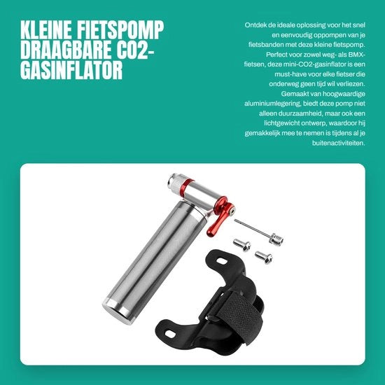 Pompa a CO2 portatile per bicicletta - Leggera in lega di alluminio - Antigelo - Montaggio con beugolo di supporto