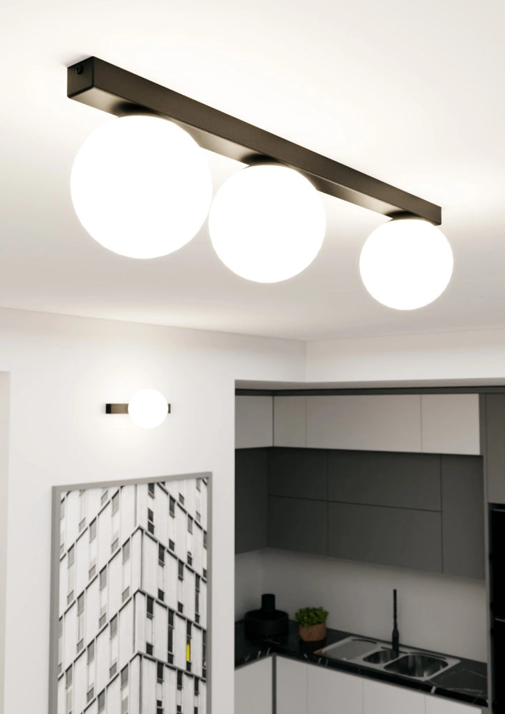 Emibig FIT plafoniera 3 luci E14 nera/opal 70cm metallo