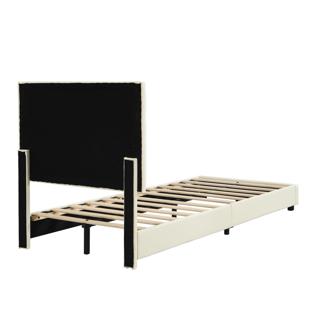 Upholstered Kids Bed;90x200 cm;biscuit-shaped headboard;soft padded edges;beige