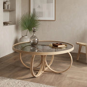 Gargallo, Tavolino da Salotto Piano in Vetro Temperato, 100x100x47h cm Marrone Rovere