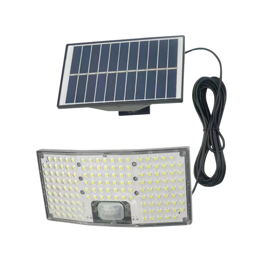 Faretto Solare LED Esterno 146 LED con Sensore Crepuscolare e Movimento, Luce Fredda 6500K, IP65, 460 Lumen, con Telecomando, con Pannello Separato, Cavo 5m