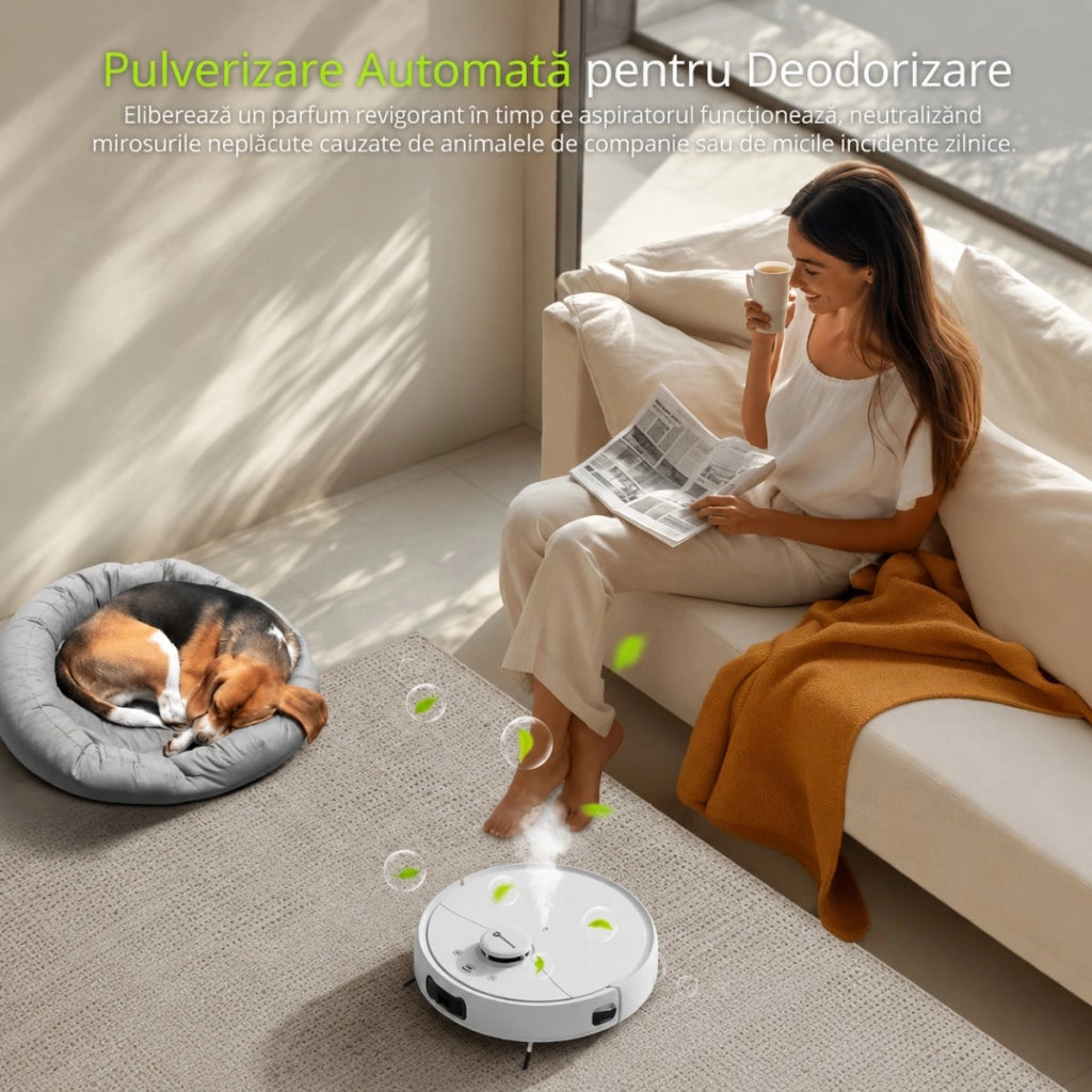 Aspirapolvere robot intelligente con funzione lavapavimenti (mop), potenza di aspirazione 8500 Pa, stazione di svuotamento automatico, navigazione laser LDS, batteria da 5200 mAh, spazzola anti-groviglio, controllo tramite app Wi-Fi Extravis.