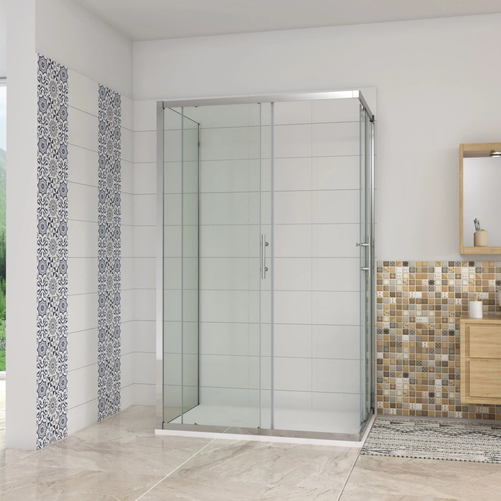 H.195 cm Box Doccia a 3 Lati 70x110x70 cm Porta Scorrevole 110 cm Doppia Parete Fissa da 70 cm in Vetro Trasparente Anticalcare da 6mm Cromato Lucido