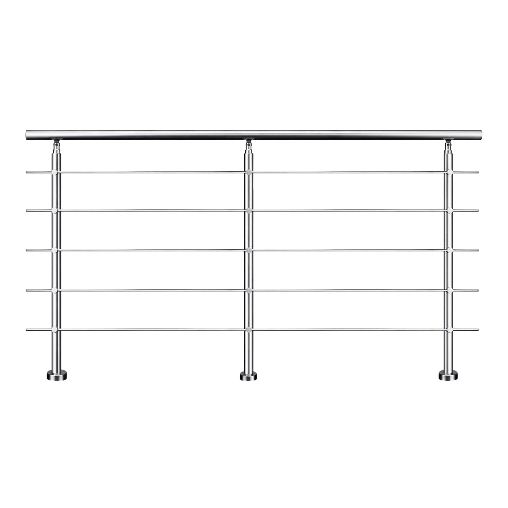 Ringhiera Balaustra Corrimano in acciaio inox spazzolato 240x106cm per interni ed esterni 5 barre trasversali