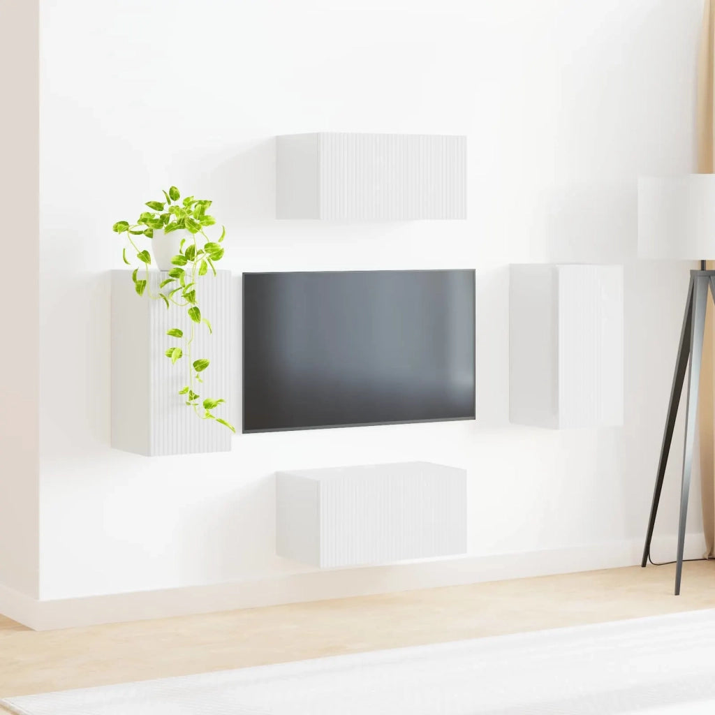 Set mobile TV 4 pcs Bianco Lucido Legno multistrato 3409154