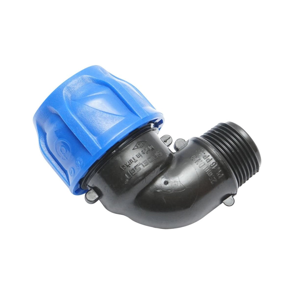 Gomito Compressione PN16-25mm X 3/4" per sistemi di irrigazione Raccordo/Giunto Maschio PN16-25mm X 3/4" Raccordo Compressione Manicotto Raccordo Compressione Tubo irrigazione