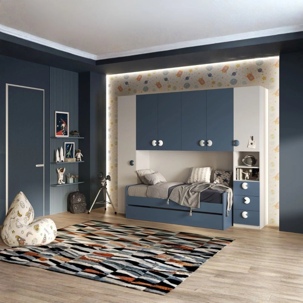 Cameretta a ponte Gilbert bianco opaco e blu con 2 letti 293x5x240.5H
