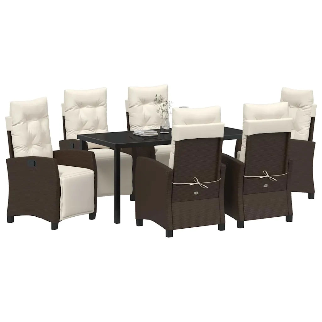Set da Pranzo per Giardino con cuscino 7 pcs Marrone polyrattan