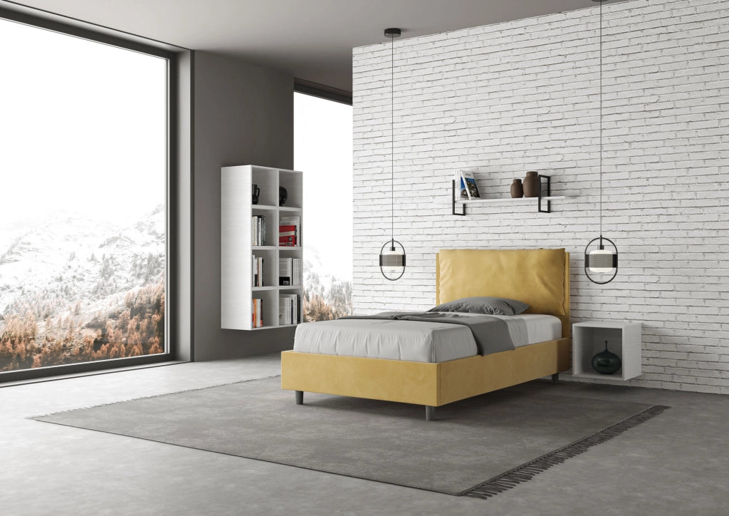 Letto 1 Piazza E Mezzo 120x210 cm con Rete Imbottito in Microfibra Antea Large Ocra