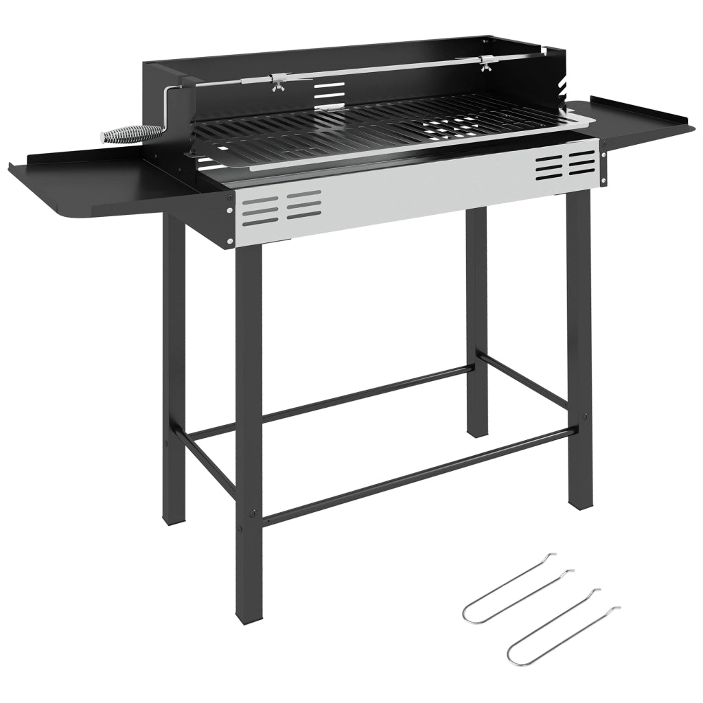 Barbecue a Carbone Portatile con Spiedo Girevole ¨C Minimal ¨C Griglia 118x32x90 cm Nero