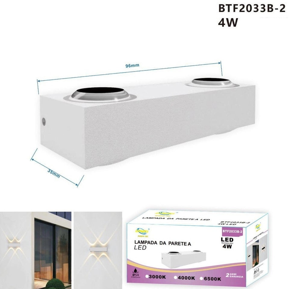 APPLIQUE LED 4W BIANCO LAMPADA LUCE 6500K PARETE UP DOWN ESTERNO INTERNO
