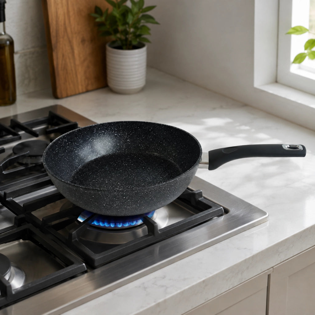 Padella Alta Ø 24 cm Induzione - Pietra Lavica Induction - Alluminio Forgiato Antiaderente Effetto Pietra - Nickel Free - Soft Touch - GMD Italy