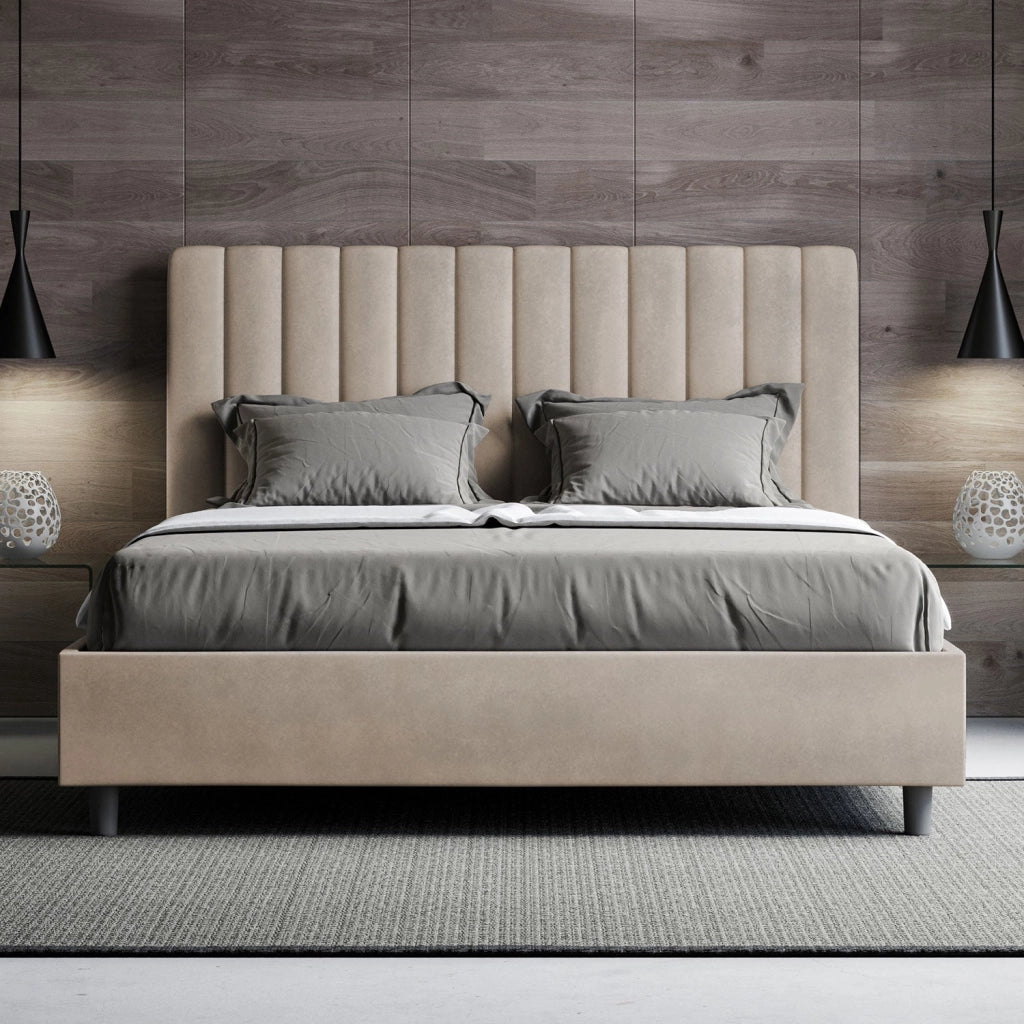 ityhome Letto matrimoniale king size con rete imbottito 170x190 microfibra sabbia Agueda