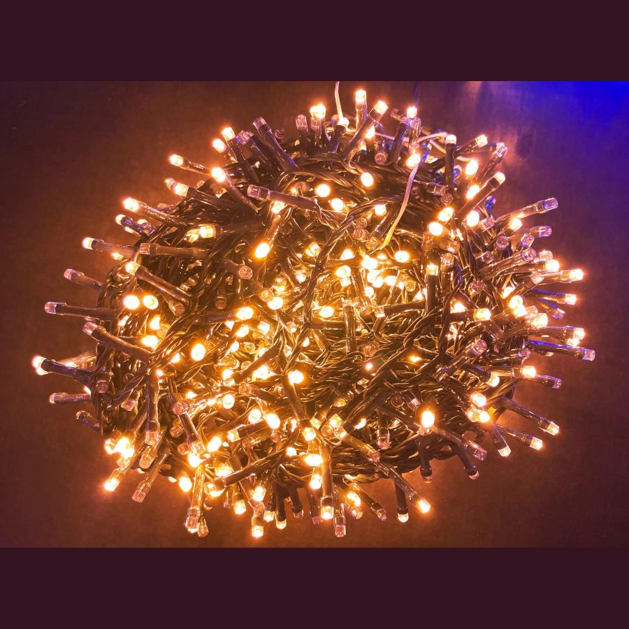 LUCI DI NATALE 1000 LED BIANCO CALDO AMBRA 20M CAVO SCURO PER ESTERNO E INTERNO