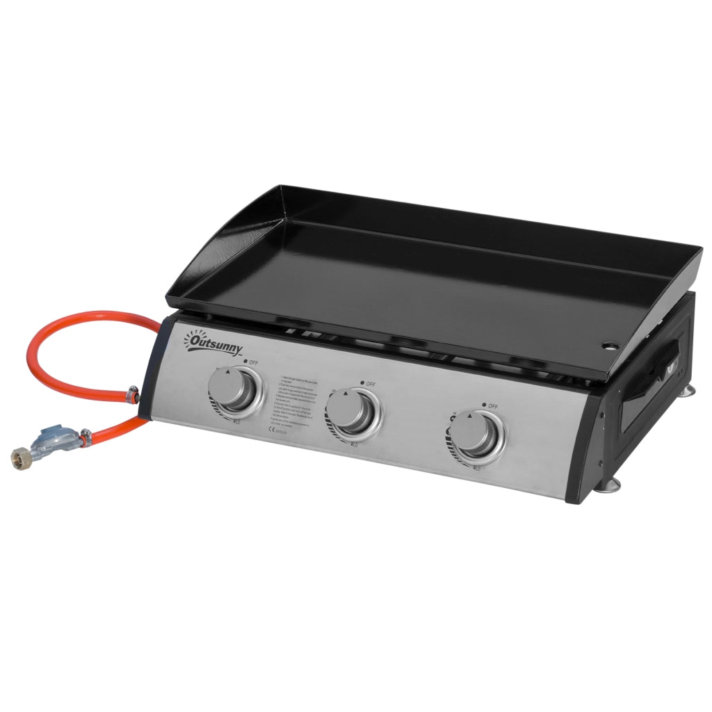 Piastra Barbecue a Gas da Tavolo Antiaderente ¨C Xylo ¨C 3 Bruciatori 3kW Nero 62x46x21cm