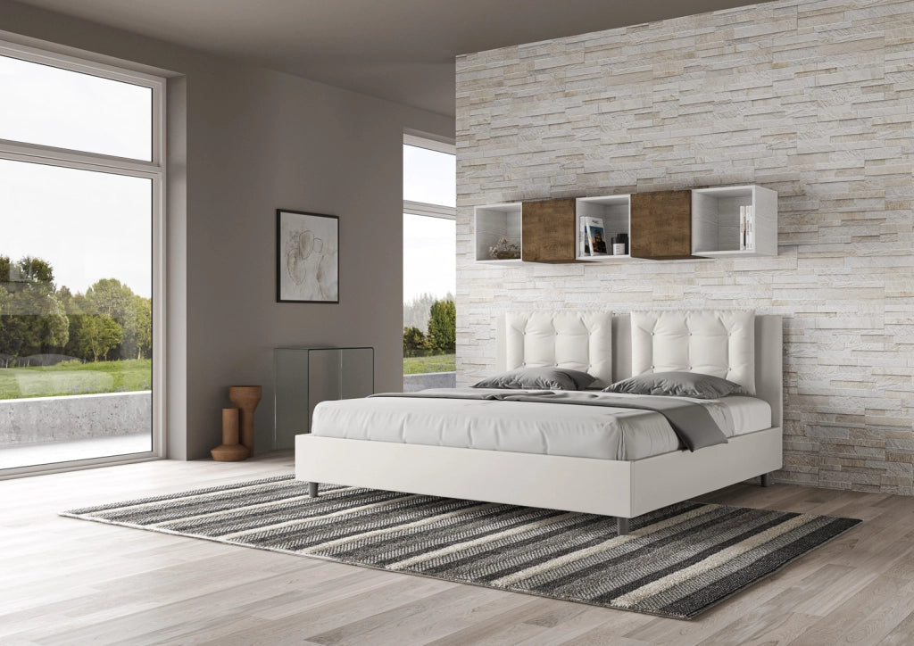 BS COM Letto matrimoniale king size con rete imbottito 200x200 similpelle bianco