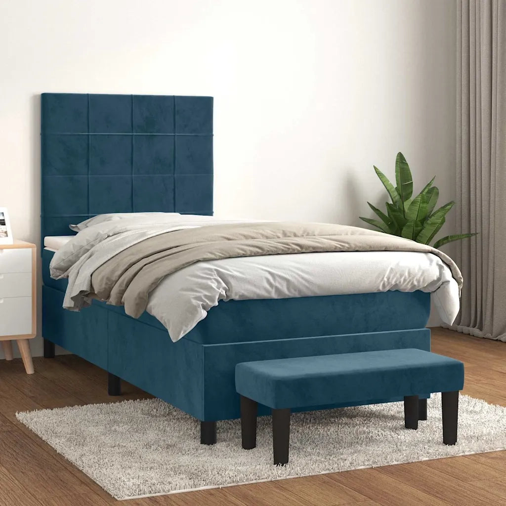 Giroletto a Molle con Materasso Blu Scuro 100x200 cm in Velluto