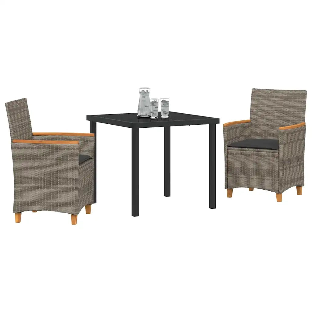 Set da Pranzo per Giardino 3 pcs Grigio polyrattan